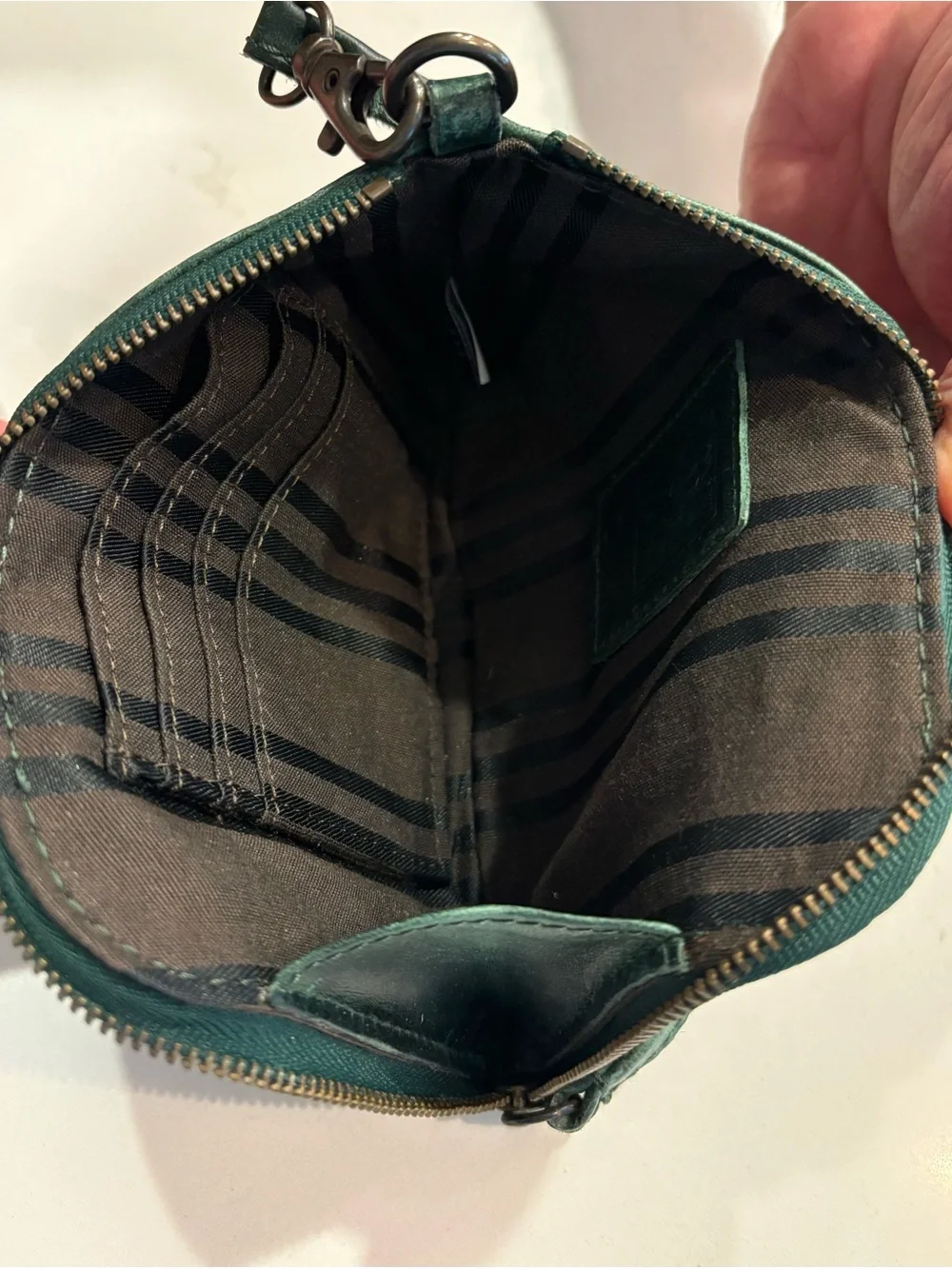 Frye Forest Green Leather Wristlet Clutch